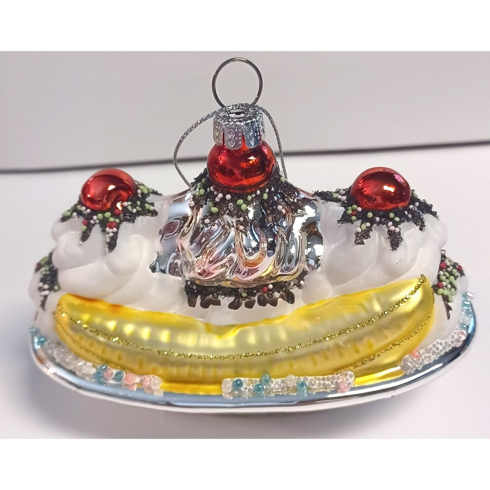 Ashland Glass Banana Split Ice Cream Sundae Christmas Ornament Dessert Food NWT